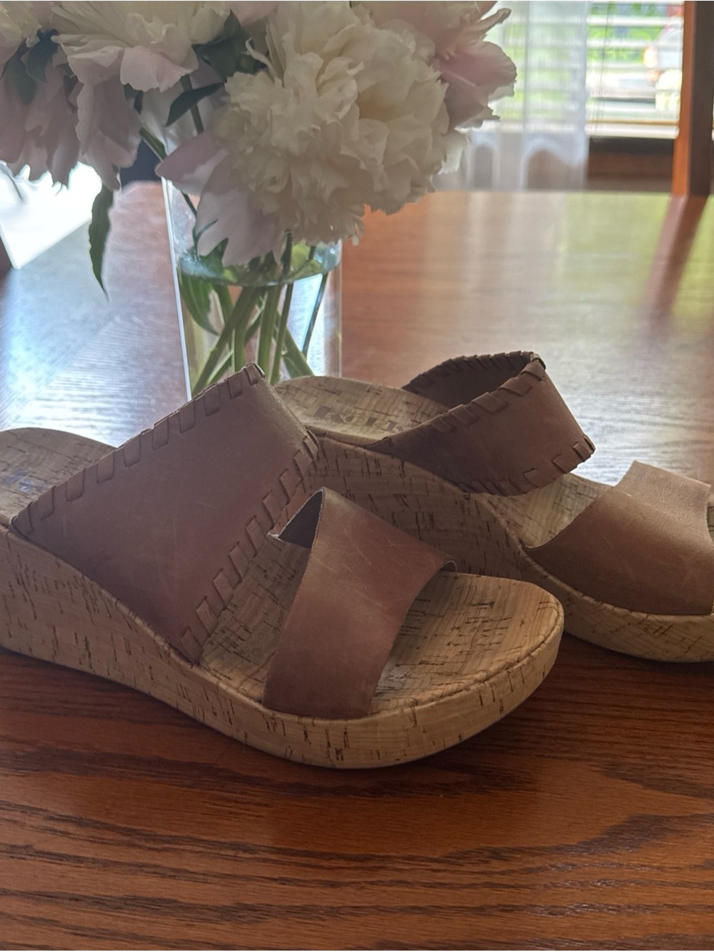 Kork-Ease Tan Leather Cork Wedge Slide Sandals